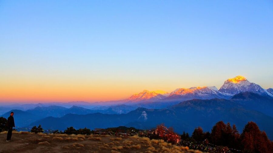 Pokhara: 4-Day Beautiful Ghorepani Poon Hill & Ghandruk Trek - Day 2, stone steps to Ghorepani: Annapurna and Mt. Fishtail in focus